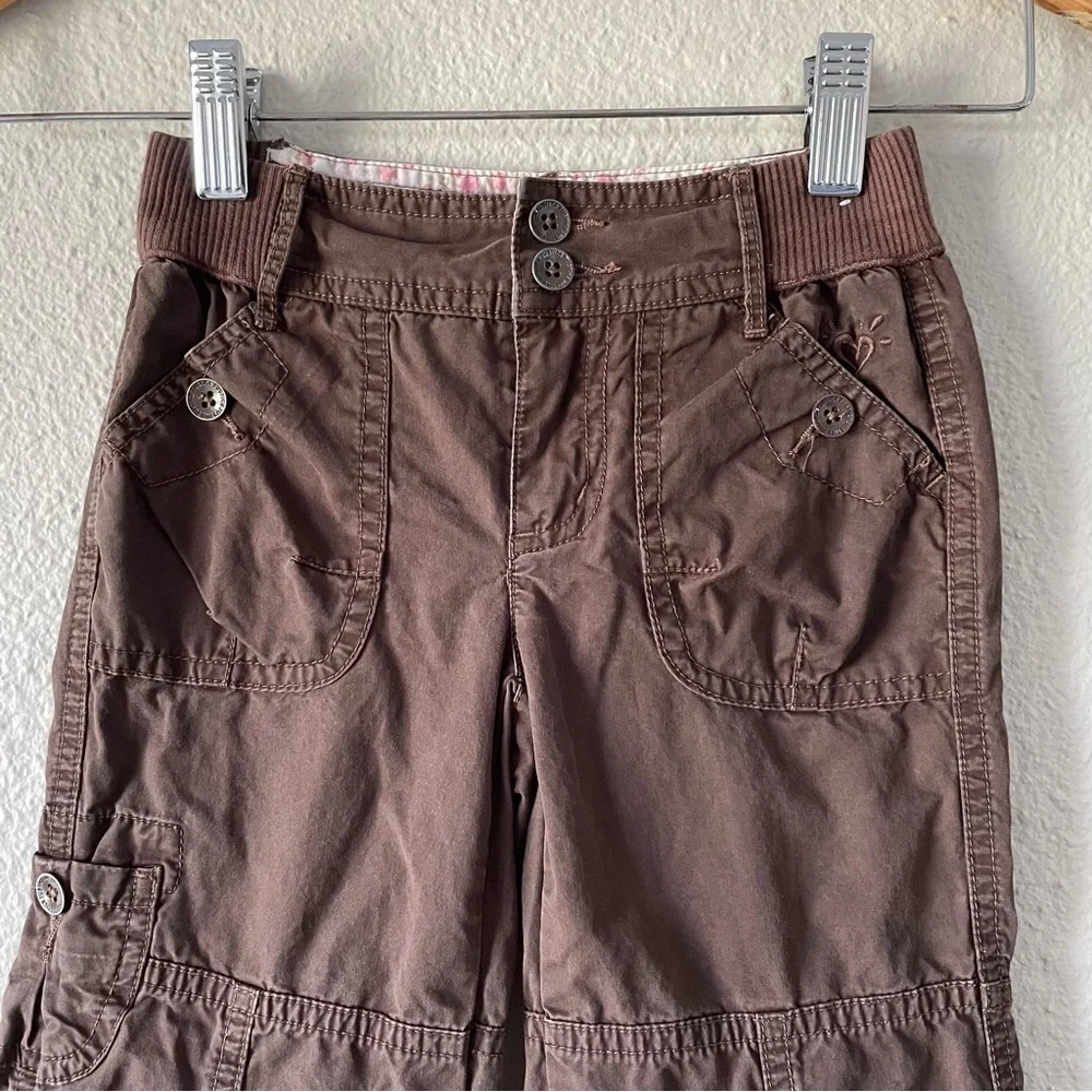 Justice Cargo Pants Girls 6 Slim Brown Roll Up Straight Leg Cropped Play Y2K